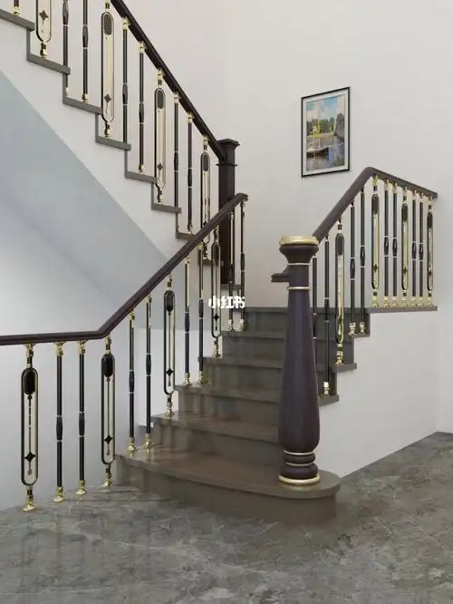 别墅室内轻奢楼梯扶手铝艺栏杆新中式护栏