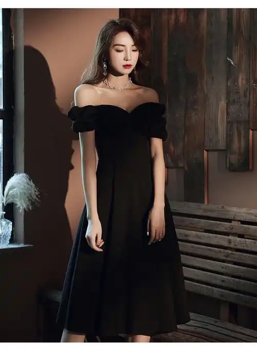 穗乔 黑色主持晚礼服短款黑色高端宴会晚小礼服女名媛气质显瘦年会