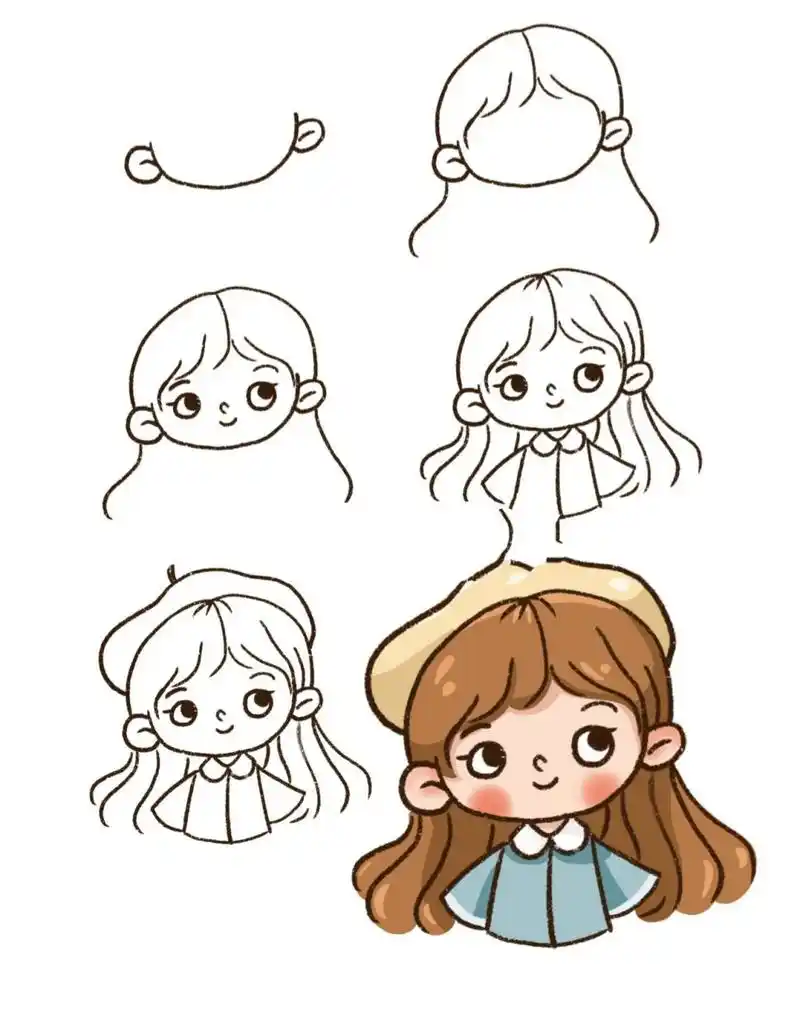 简笔画|简单可爱女孩卡通手绘人物头像教程 零基础绘画|简笔画教程