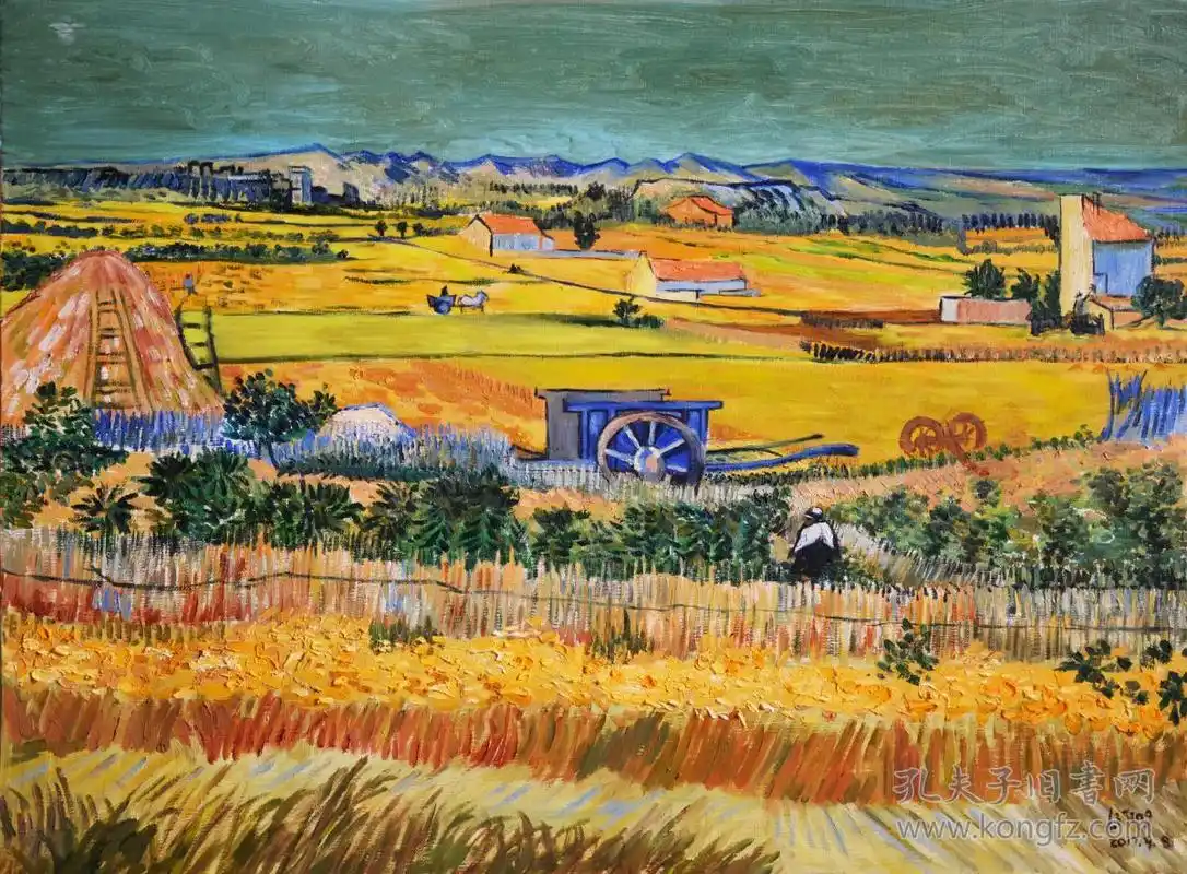 梵高 收割中的田园 丰收 收获 手绘油画 手绘布面装饰油画 客厅书房