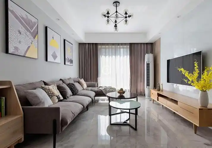 闵行区新时代家园120平现代简约客厅装修效果图