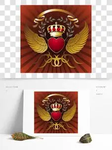 背景:心形,翅膀和金色皇冠