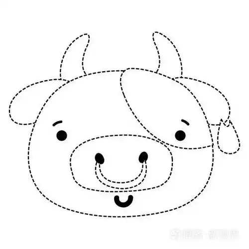 虚线形状快乐牛头野生动物插图插画-正版商用图片18tzu9-摄图新视界