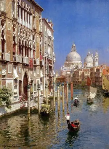 一位意大利画家,笔下的河水,船只,建筑,浑然一体,油画里美不胜收