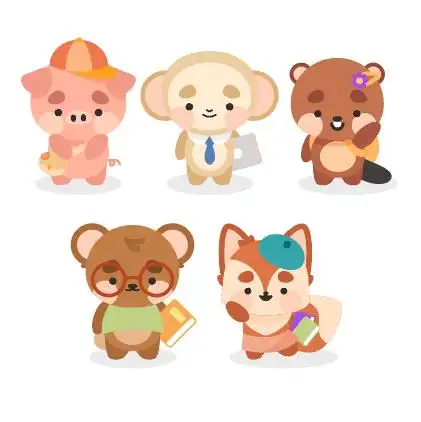 卡通可爱校园动物矢量素材