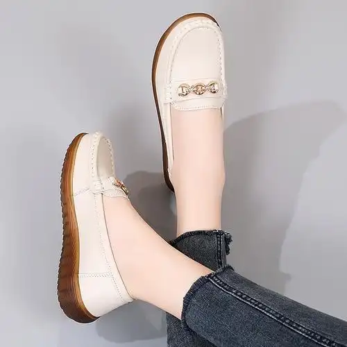 女镂空2023透气平底女鞋夏季女单鞋洞洞鞋真皮妈妈鞋软底皮鞋凉鞋