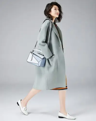 女款韩版时尚宽松女士外套长款保暖双面呢100%羊毛呢子毛呢女式大衣