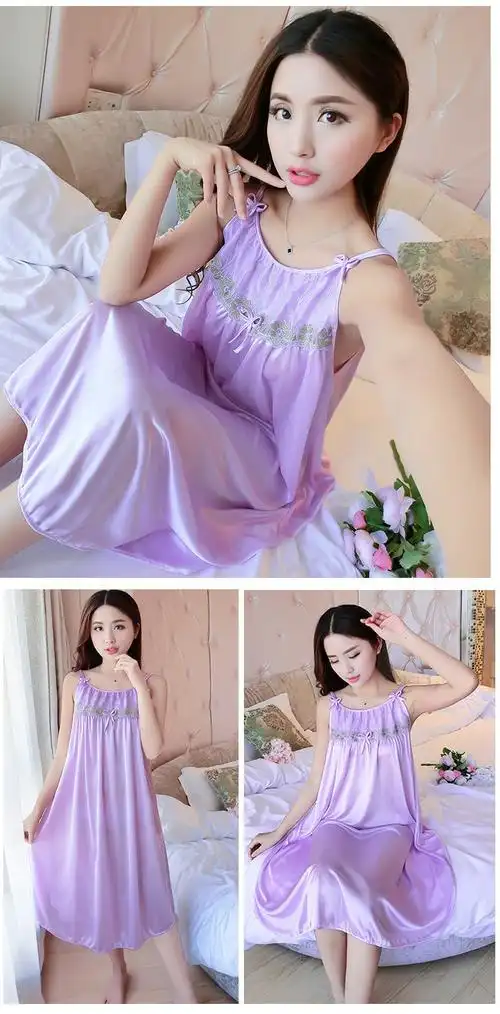 睡衣女夏大码冰丝睡裙女夏薄款180斤胖mm性感宽松短袖睡裙家居服 - 17