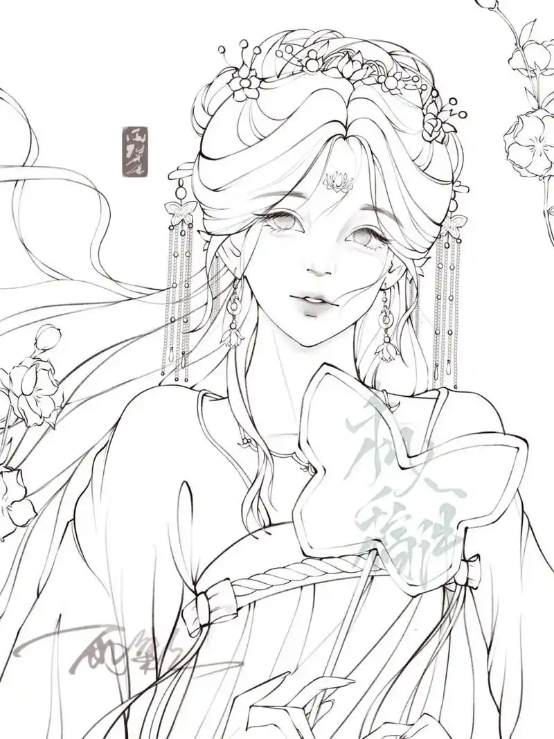 【是稿】古风女线稿 三位数的线稿(不是)左划伪过程 9215搬运