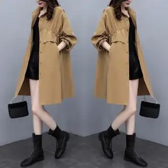 hkzn大码女装300斤胖妹妹220中长款风衣外套春秋新款加肥加大200大衣