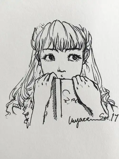 漂亮的女孩速写简笔画