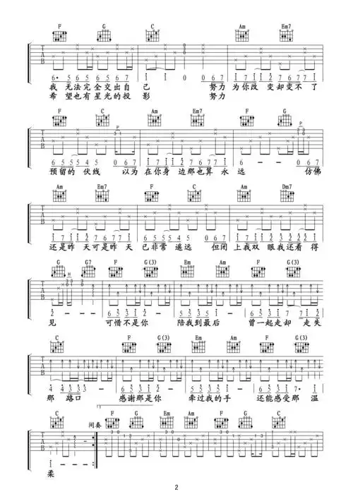 《可惜不是你(c调高清吉他六线谱)》吉他谱