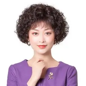 假发套女士短卷发轻薄手织真人发丝时尚气质妈妈蓬松中老年全真发