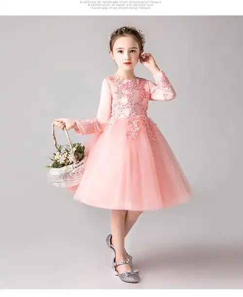 小风车彩虹蕾丝秋冬长袖儿童公主裙花童长裙女童礼服裙钢琴表演出服大