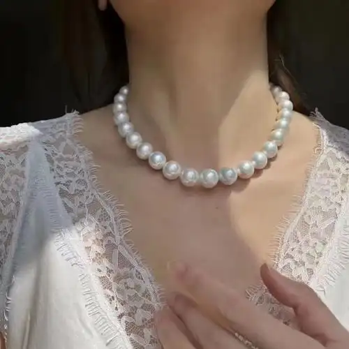 倪妮同款正圆强光天然淡水珍珠项链女轻奢高级感锁骨链颈链s925银