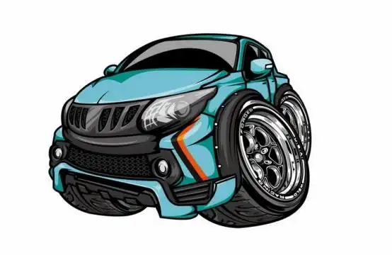 卡通漫画风格天蓝色大脚车越野车png图片免抠矢量素材