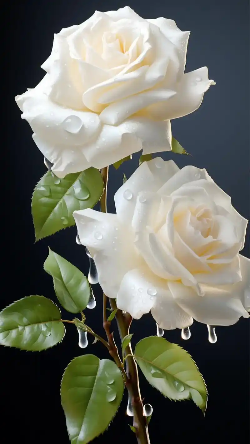 雨后的白玫瑰,含苞待放的姿态,轻轻地摇曳,在风中绽放,水珠像 - 抖音