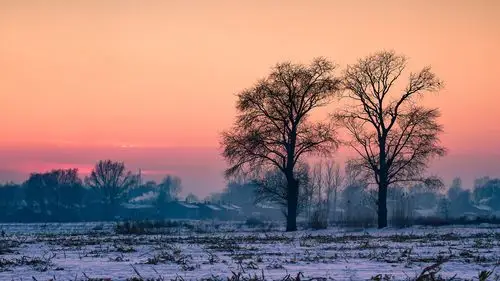 冬季乡村晚霞