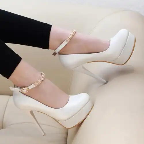 2017春季新款超高跟防水台细跟单鞋圆头百搭一字扣带性感夜店女鞋