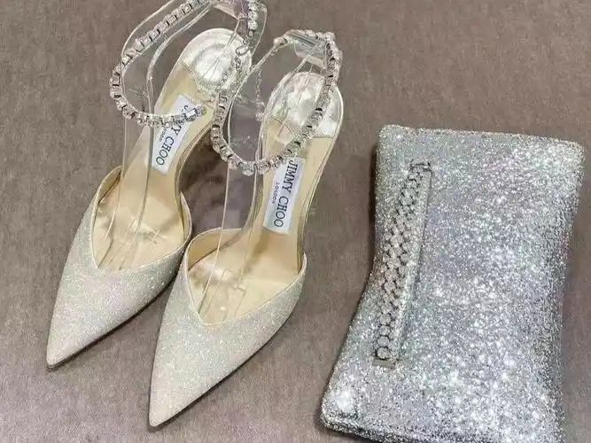 jimmychoo周仰杰22新系带水晶闪银高跟婚鞋