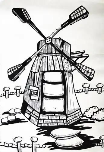 《荷兰风车》作者姓名: 黄智勋作者年龄:8岁作品类别: 钢笔线描画奖