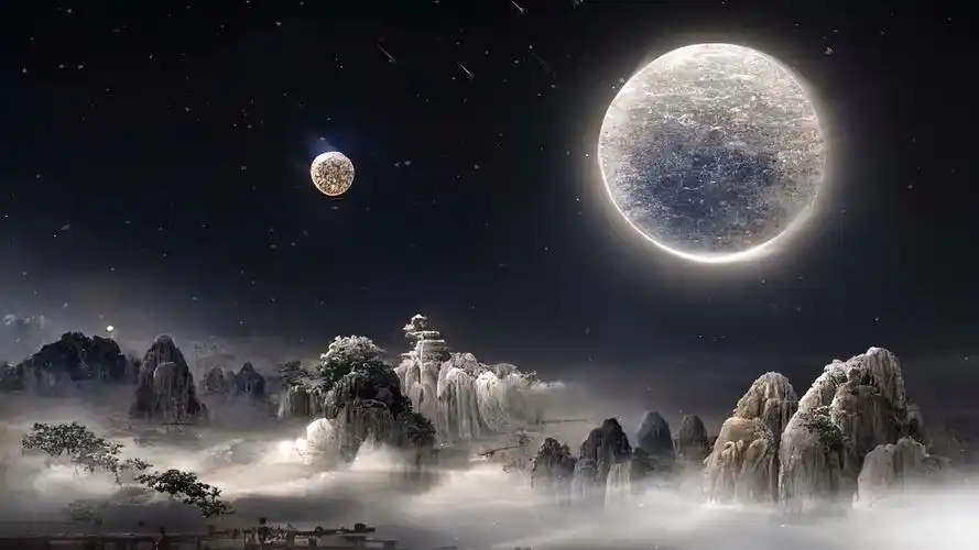 古风山川皓月-场景动态