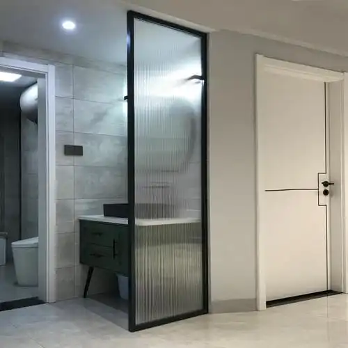 适用长虹玻璃隔断屏风瓦楞简约现代客厅玄关干湿分离窄边框推拉门