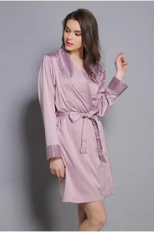 p3009春夏新款女式长袖真丝睡衣青稞领性感时尚居家睡袍