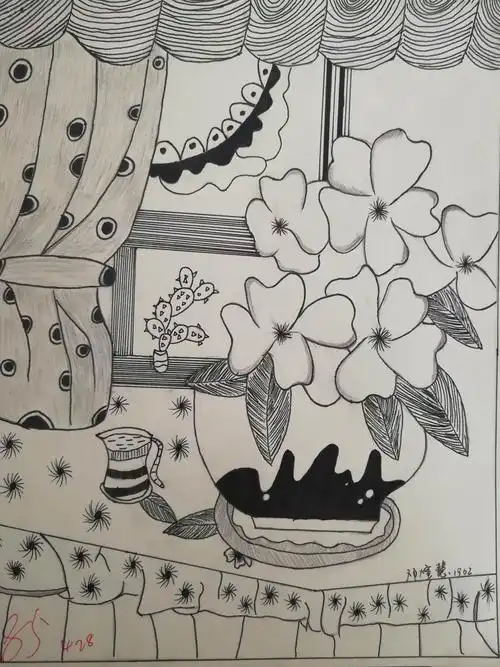 学前教育1902班黑白装饰画优秀作业展示