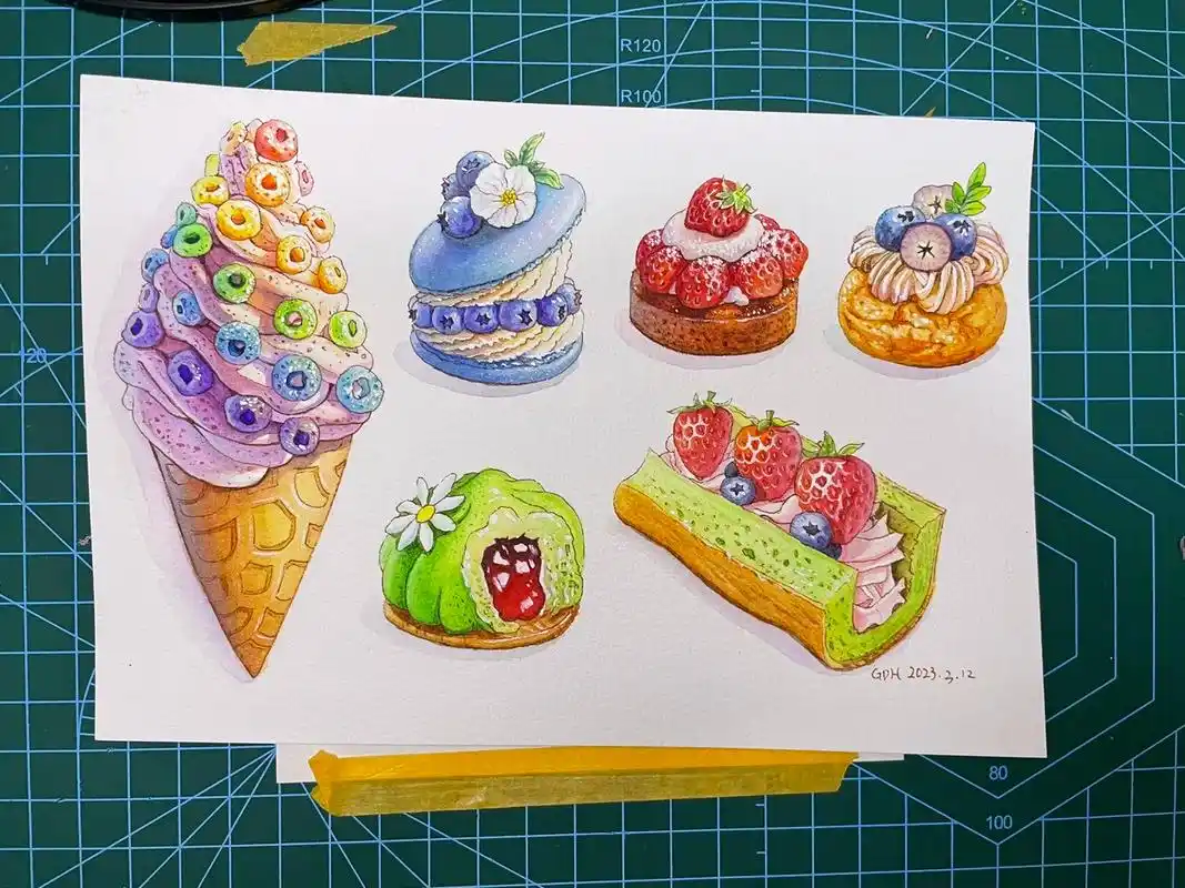 社恐主播今天直播间画的甜点.