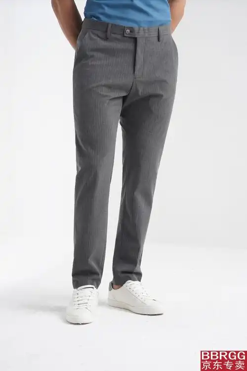 bbr gg意大利奢侈品牌男装夏季薄款竖条纹灰色休闲裤男士商务裤正装