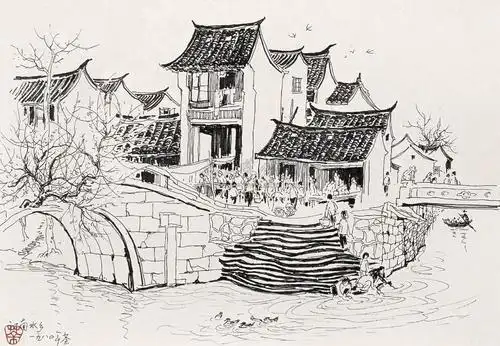 水乡建筑简笔画儿童江南水乡简笔画简笔画江南水乡水乡小镇简笔画江南