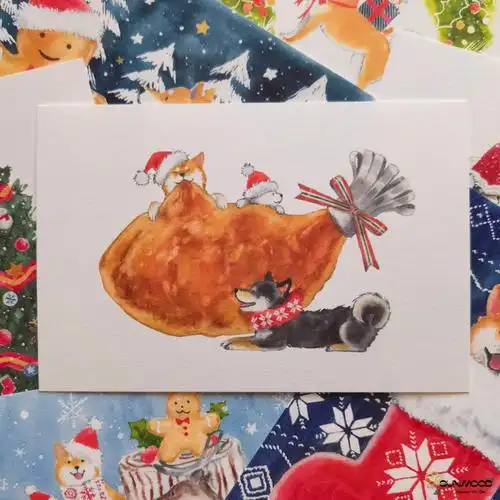 日本原版柴犬明信片吃货进行曲