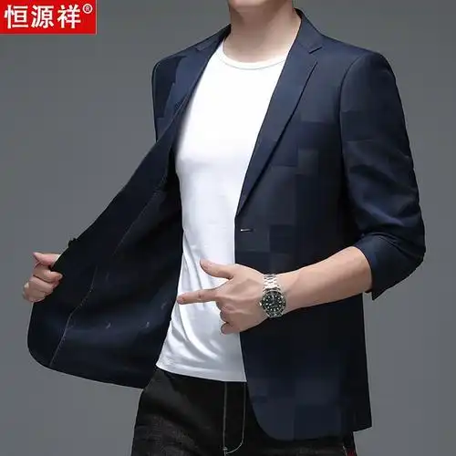 时尚外套潮恒源祥男士西装韩版休闲西服中年春秋薄款便服单西男装