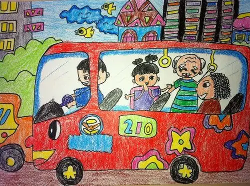 《给老爷爷让座》/少儿绘画作品/儿童画/网络美术馆_中国少儿美术教育