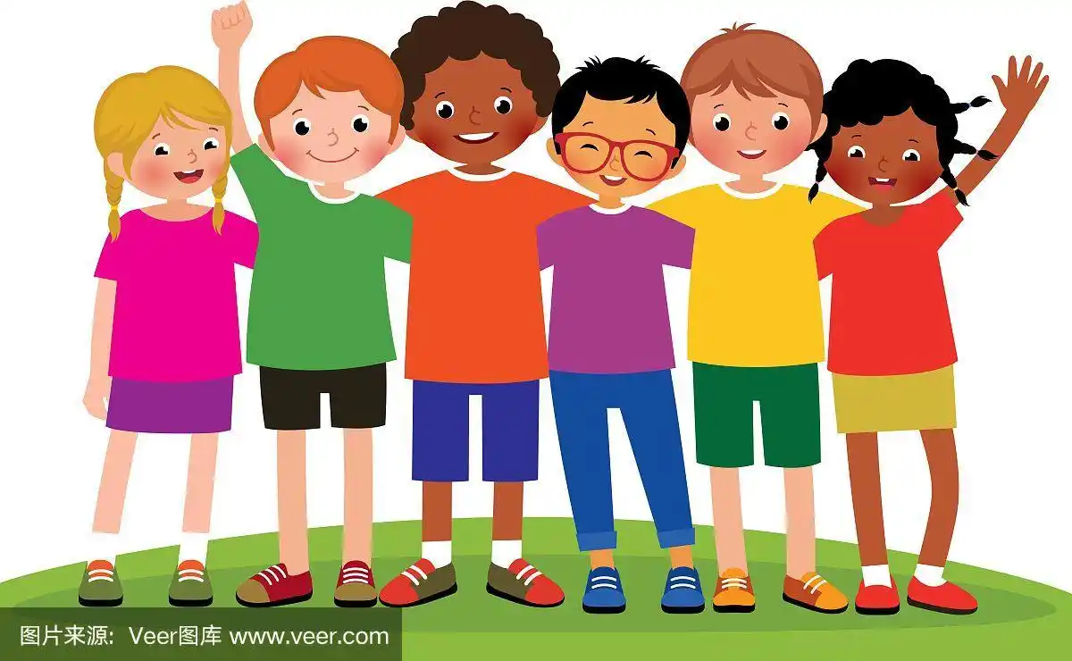 股票矢量卡通插图的一群孩子的朋友在一个白色的背景