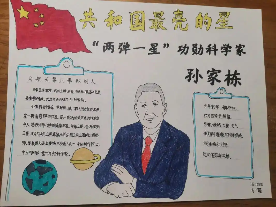 "两弹一星"孙家栋手抄报 共和国勋章,国家栋梁,满天星辰璀璨,写下你的