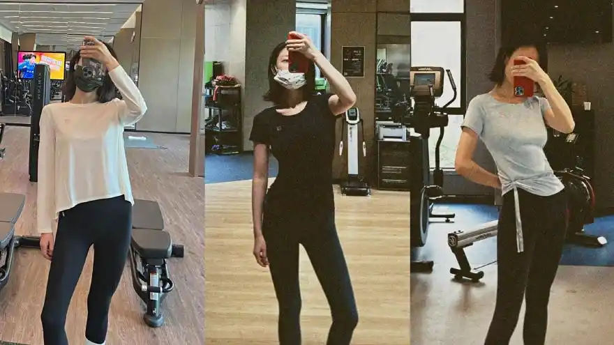 倪妮晒健身随拍三宫格 着紧身裤长腿纤细