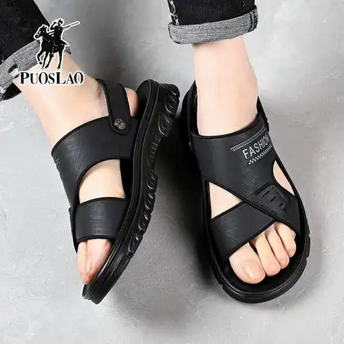 100牛皮凉鞋男软底休闲潮流沙滩鞋男真皮防滑两用爸爸加里奥凉鞋