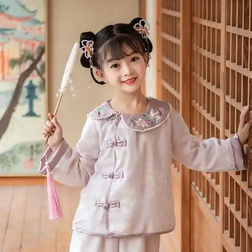 88成交1116套8207女童汉服中国风新款儿童唐装古装兔子绣花雪纺套装