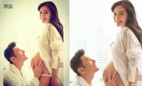 黄晓明微博晒baby大肚照是裁过的原图很有看点