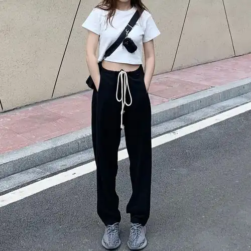 春秋季新款黑色束脚直筒裤女百搭直筒长裤韩版宽松显瘦休闲裤子女