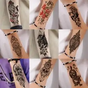 纹身贴防水男女持久花臂仿真半臂暗黑手臂刺青不永久1年ins风贴纸