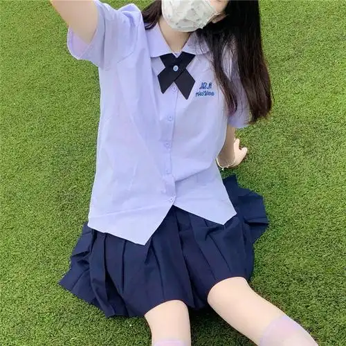 泰国校服泰式jk衬衫制服班服高中初中学生套装女短袖班服不透夏季