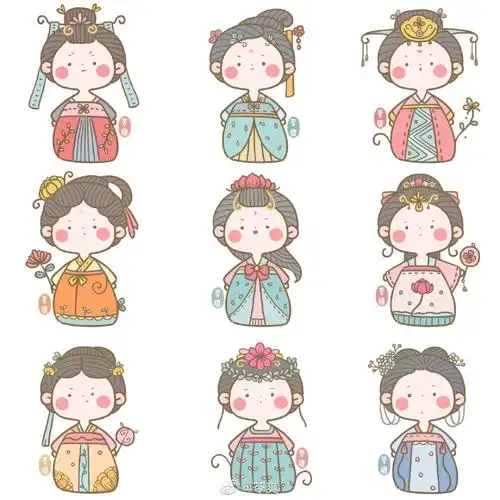 简笔画古风人物 手账素材 插画师|苓爽