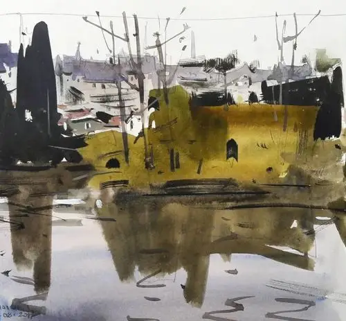 摩尔多瓦水彩画家作品——城市建筑景观_水粉_零二七艺考