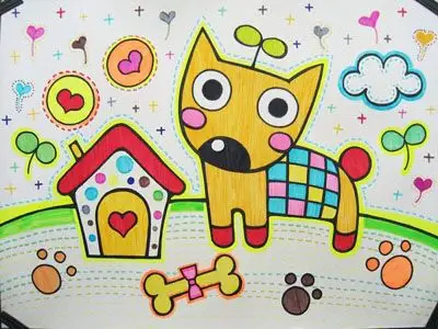 这幅彩色铅笔画画面优美,构图简洁,充满孩子们的奇思妙想,非常适合