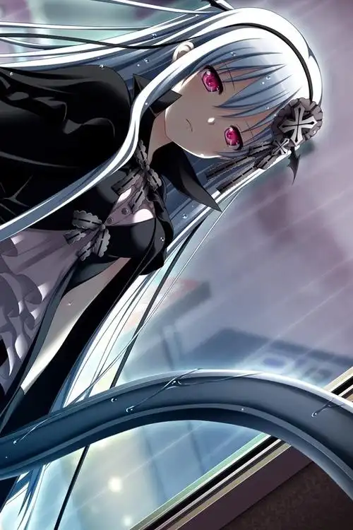 白发动漫女孩,粉红色的眼睛,下雨 iphone 壁纸