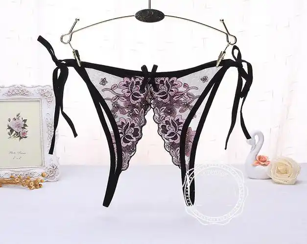 系带丁字裤大码内裤女性惑胖mm开裆透明网纱刺绣低腰t卓思哲
