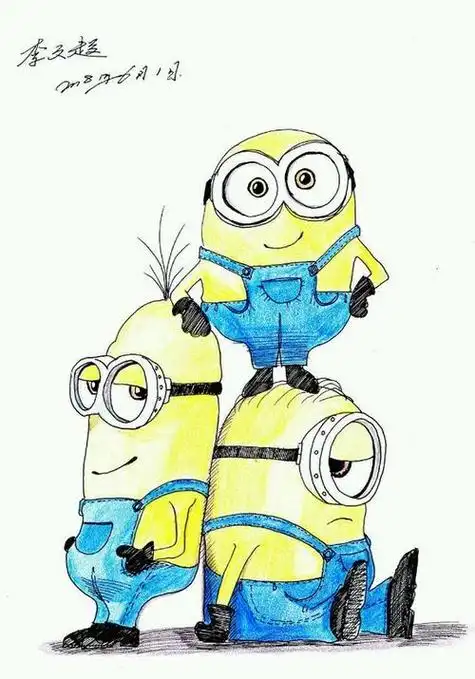 小黄人全家福简笔画彩色